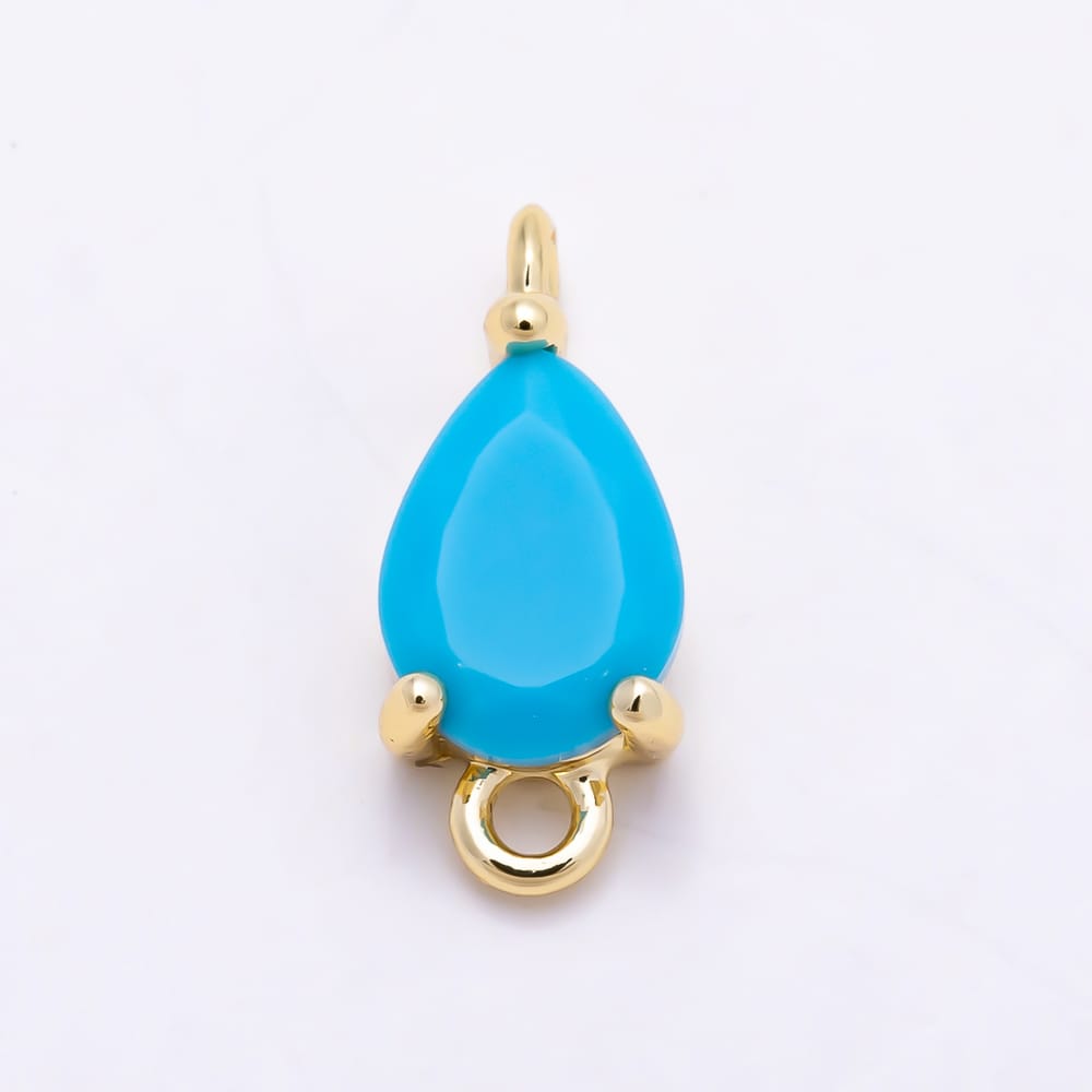 16K Gold Filled 12mm Turquoise Teardrop CZ Blue Connector Link | Connectors-00052 - Connectors-00053