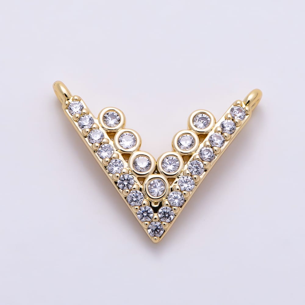 16K Gold Filled 14mm Micro Paved CZ Round Bezel V-Shaped Chevron Connector | Connectors-00056