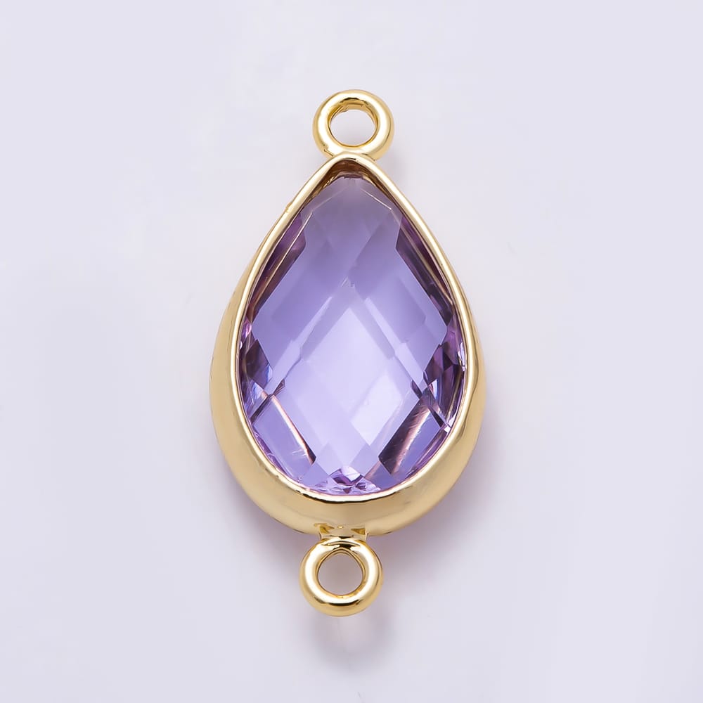 16K Gold Filled 18mm Multifaceted Teardrop Crystal Birthstone Connector | Connectors-00057 ~ Connectors-00068