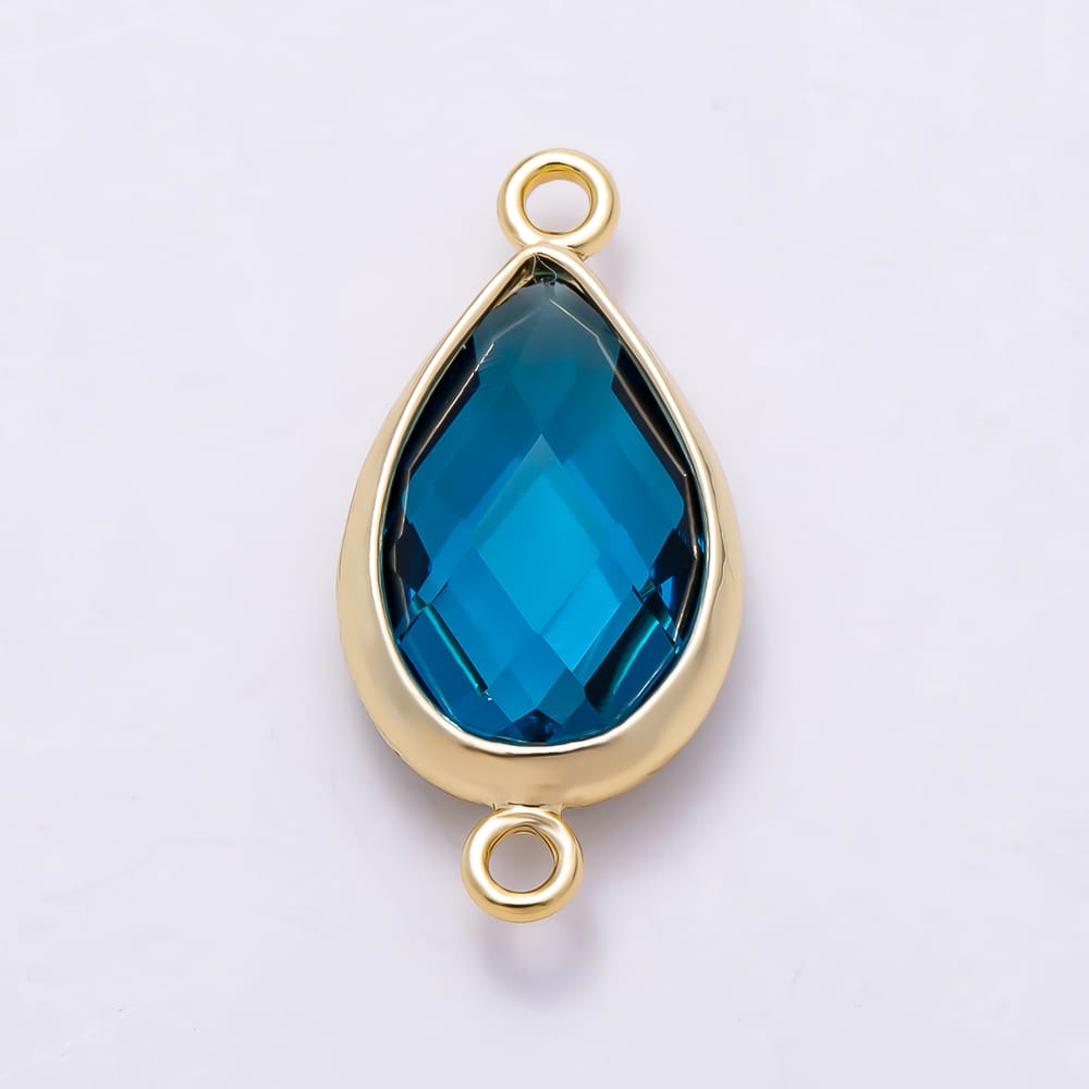 16K Gold Filled 18mm Multifaceted Teardrop Crystal Birthstone Connector | Connectors-00057 ~ Connectors-00068