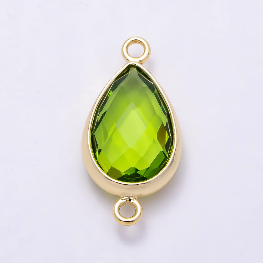 16K Gold Filled 18mm Multifaceted Teardrop Crystal Birthstone Connector | Connectors-00057 ~ Connectors-00068