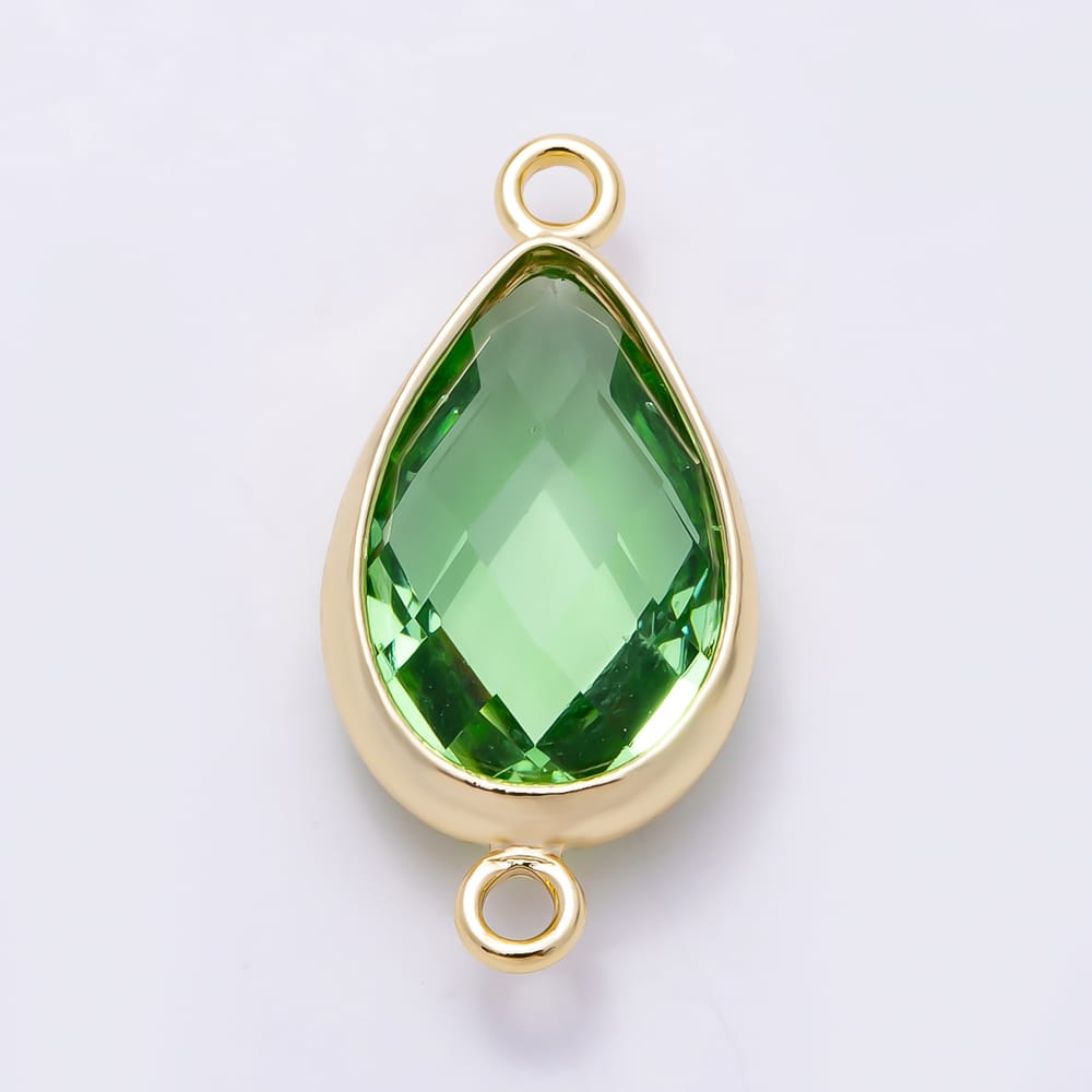 16K Gold Filled 18mm Multifaceted Teardrop Crystal Birthstone Connector | Connectors-00057 ~ Connectors-00068