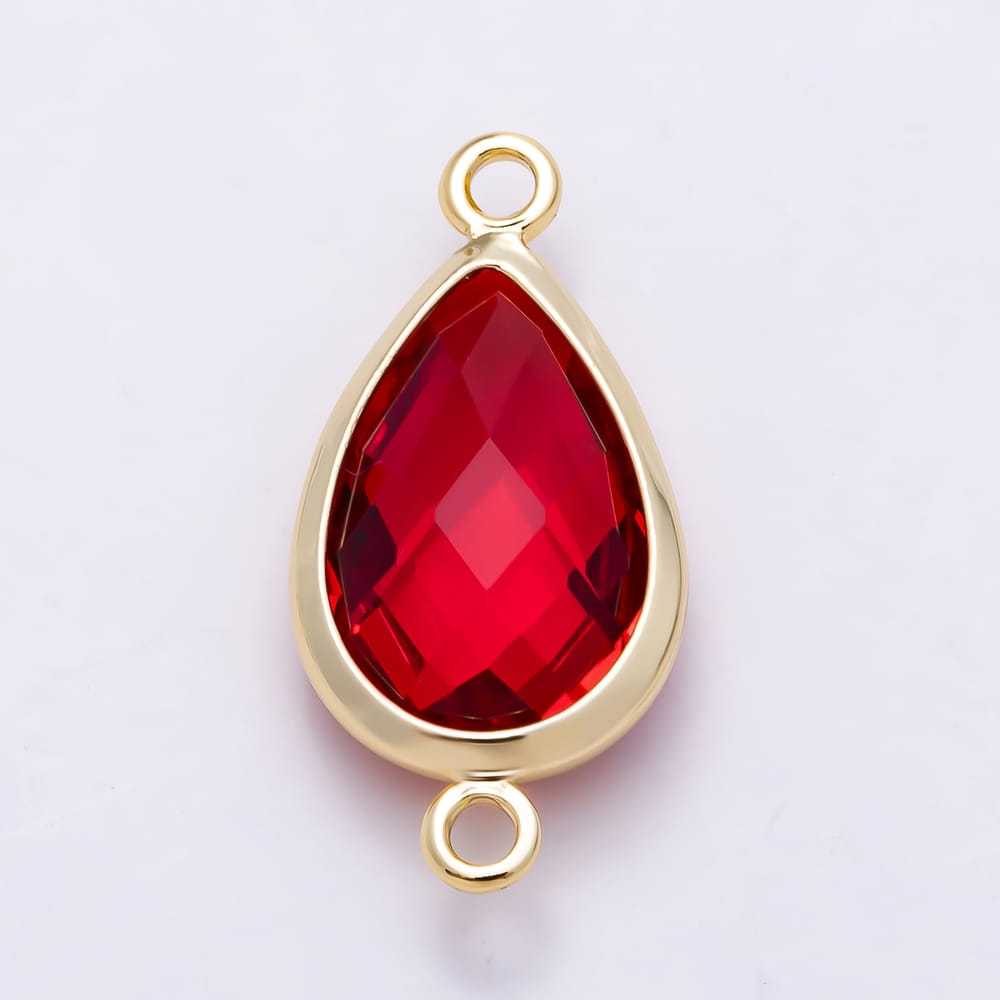 16K Gold Filled 18mm Multifaceted Teardrop Crystal Birthstone Connector | Connectors-00057 ~ Connectors-00068