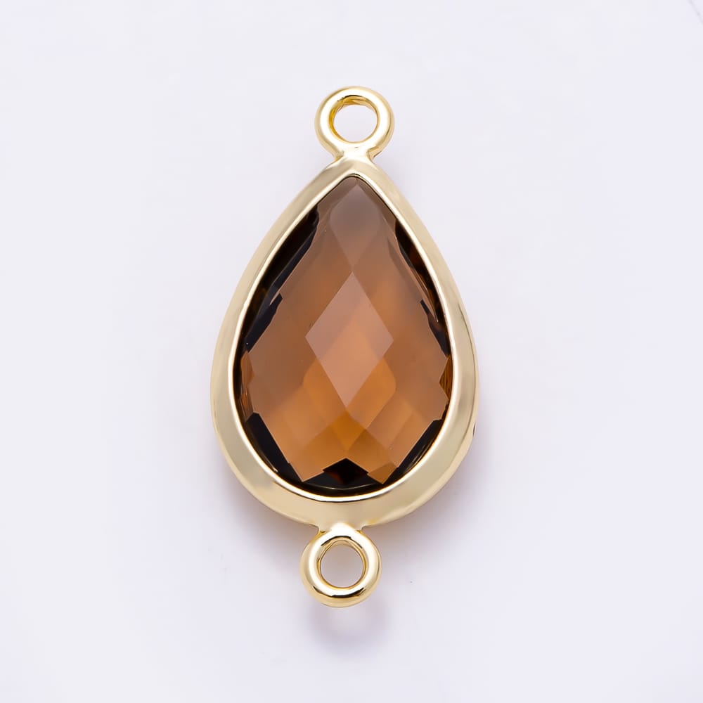 16K Gold Filled 18mm Multifaceted Teardrop Crystal Birthstone Connector | Connectors-00057 ~ Connectors-00068