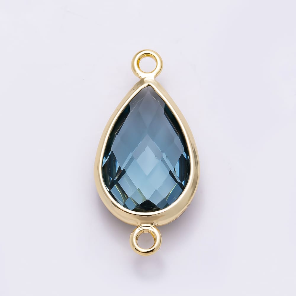 16K Gold Filled 18mm Multifaceted Teardrop Crystal Birthstone Connector | Connectors-00057 ~ Connectors-00068