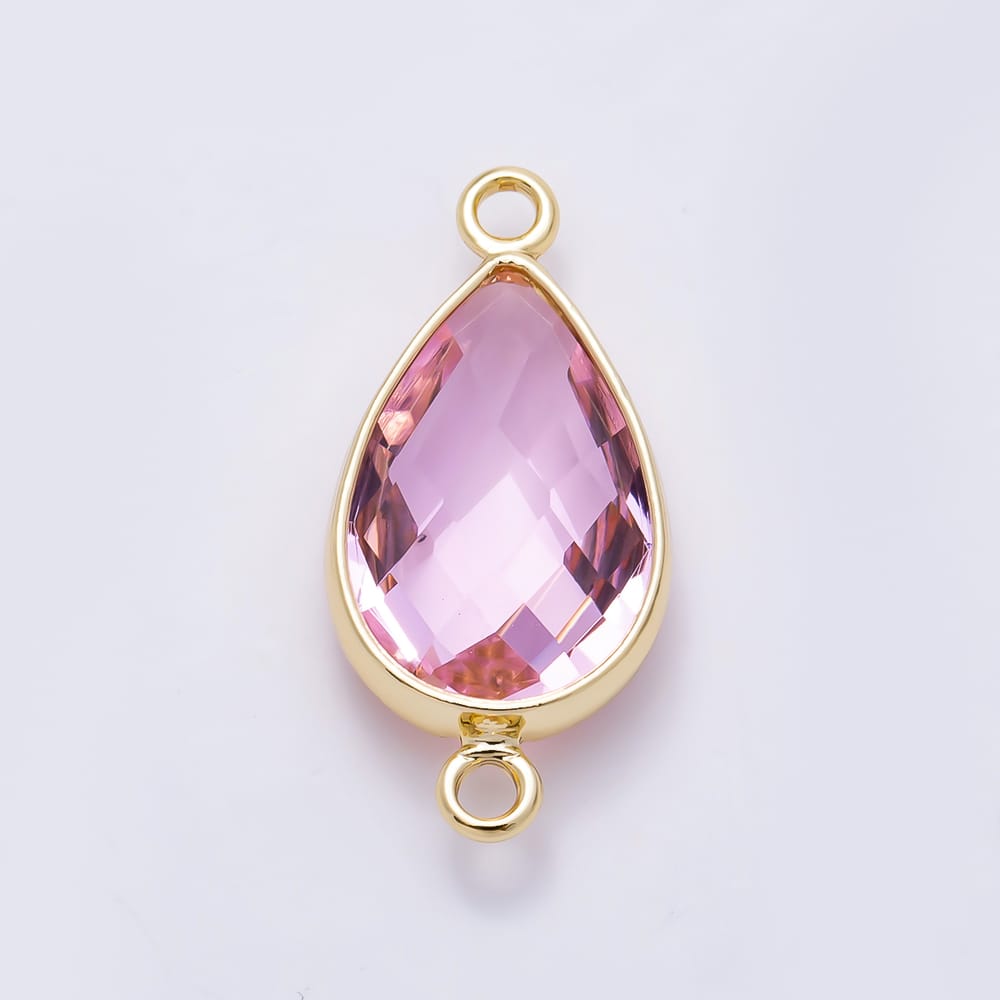 16K Gold Filled 18mm Multifaceted Teardrop Crystal Birthstone Connector | Connectors-00057 ~ Connectors-00068