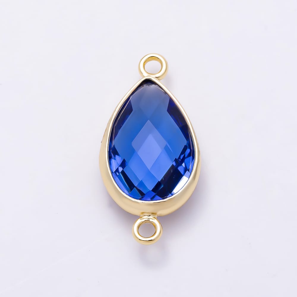 16K Gold Filled 18mm Multifaceted Teardrop Crystal Birthstone Connector | Connectors-00057 ~ Connectors-00068