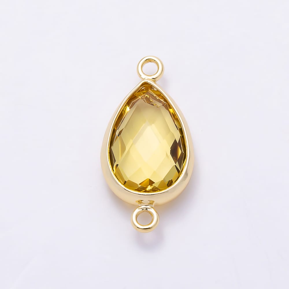 16K Gold Filled 18mm Multifaceted Teardrop Crystal Birthstone Connector | Connectors-00057 ~ Connectors-00068