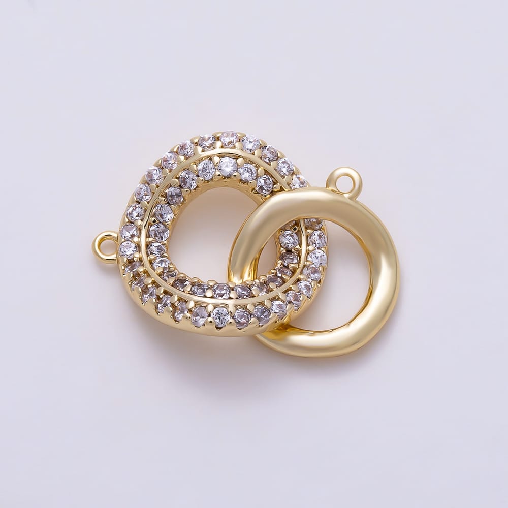 16K Gold Filled 12mm Micro Paved CZ Curved Double Circle Round Interlock Connector | Connectors-00069