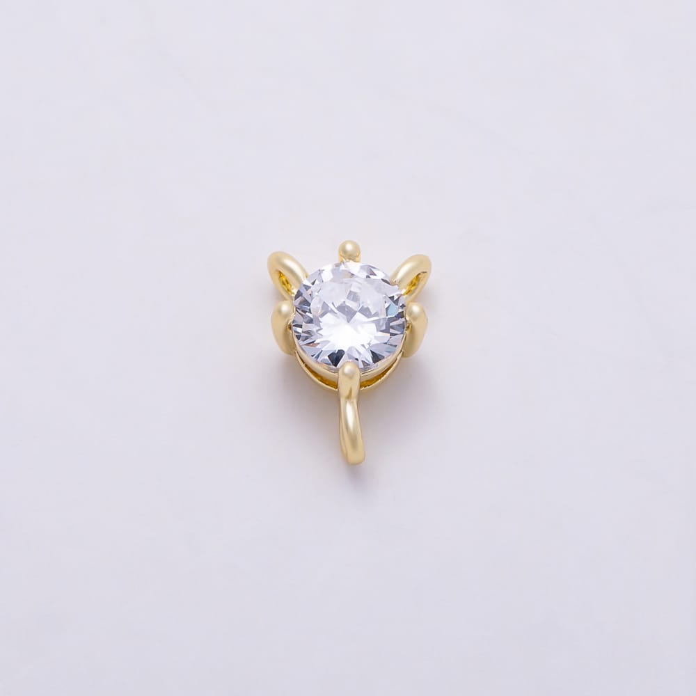 16K Gold Filled 7mm Clear CZ Round Solitaire Triple Loop Connector | Connectors-00070
