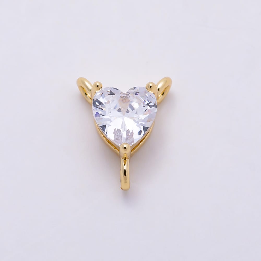 16K Gold Filled 9mm Clear CZ Heart Solitaire Triple Loop Connector | Connectors-00071