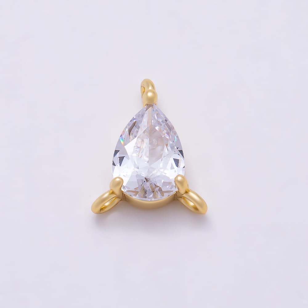 16K Gold Filled 10mm Clear CZ Teardrop Triple Loop Connector in Gold & Silver | Connectors-00073 Connectors-00074