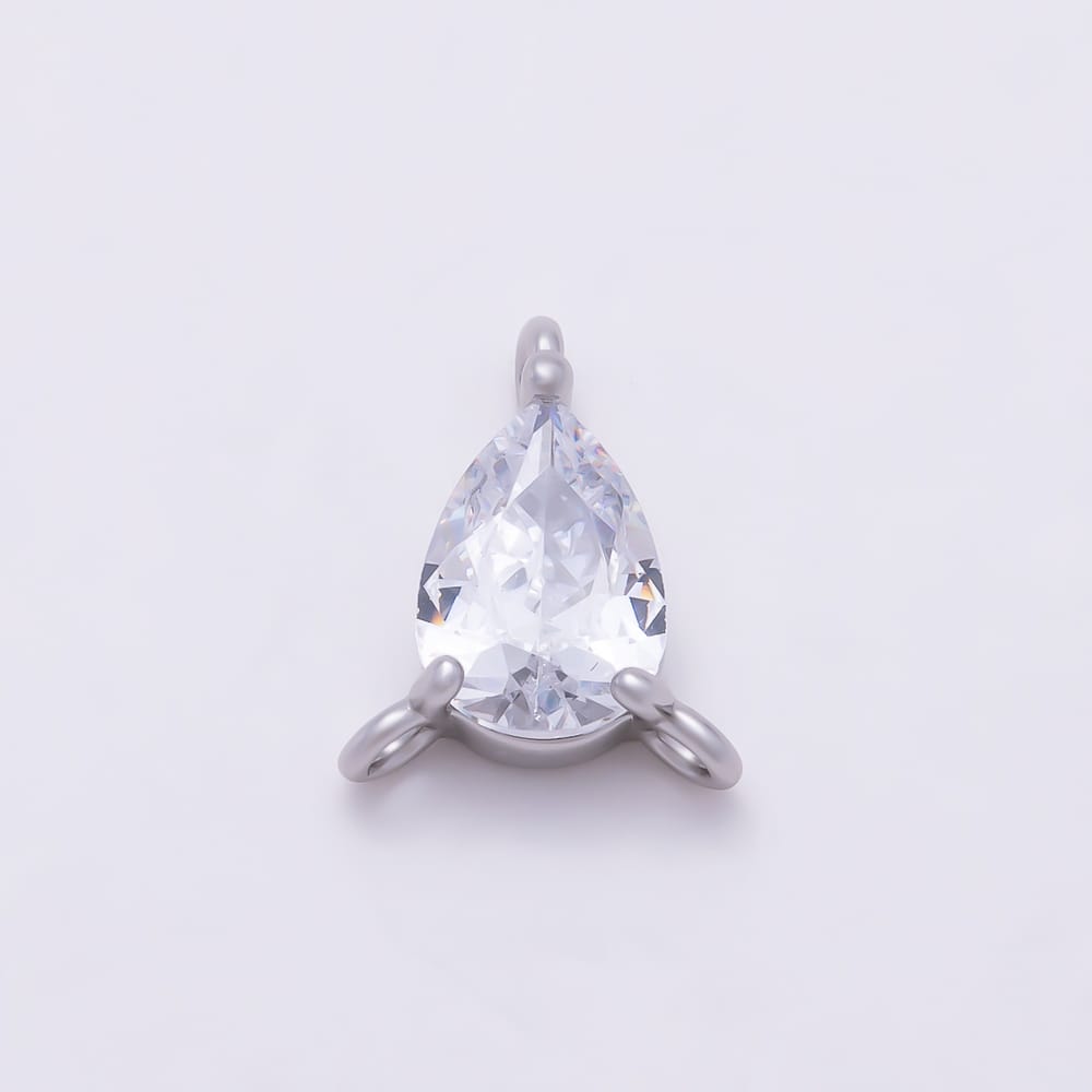 16K Gold Filled 10mm Clear CZ Teardrop Triple Loop Connector in Gold & Silver | Connectors-00073 Connectors-00074