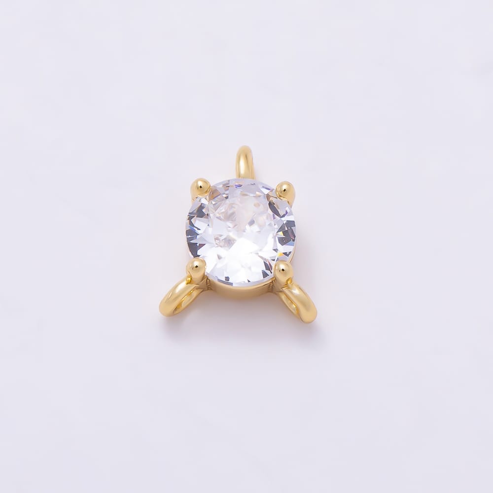 16K Gold Filled 8mm Clear CZ Round Solitaire Triple Loop Connector in Gold & Silver | Connectors-00075 Connectors-00076