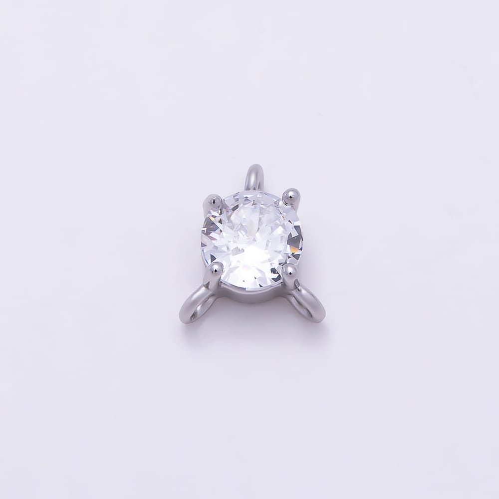16K Gold Filled 8mm Clear CZ Round Solitaire Triple Loop Connector in Gold & Silver | Connectors-00075 Connectors-00076
