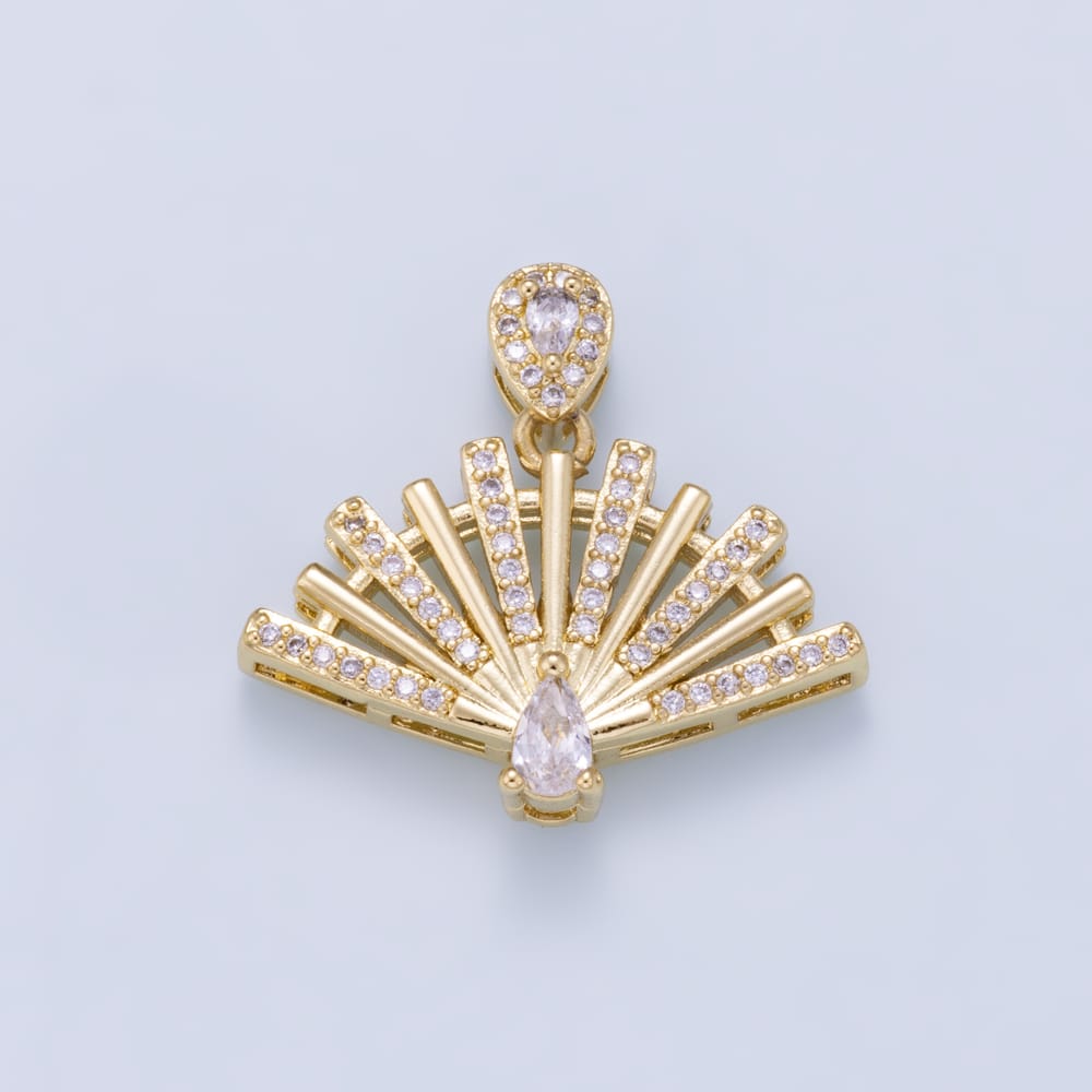16K Gold Filled 25mm Teardrop Micro Paved CZ Sunburst Fan Bail Pendant | Connectors-00079