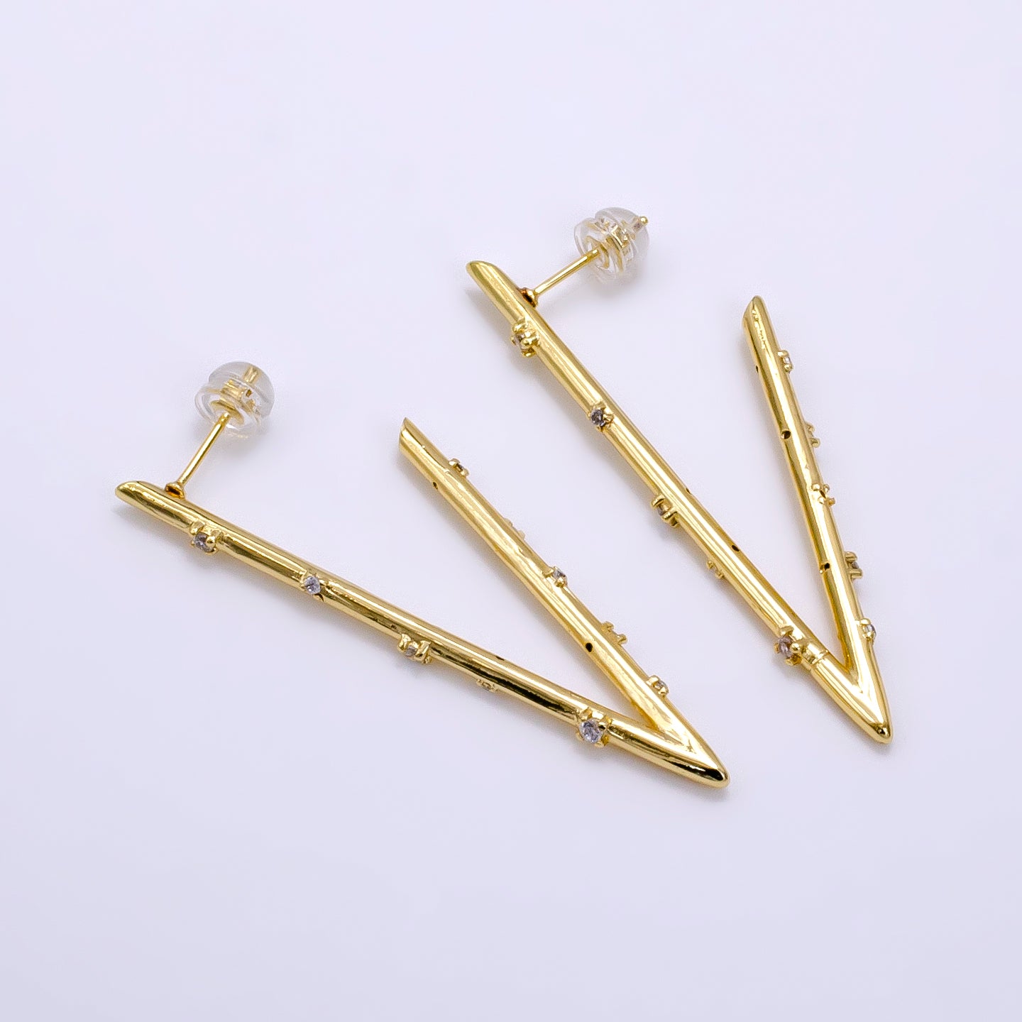 16K Gold Filled 50mm Clear CZ Dotted Triangle Hoop Earrings