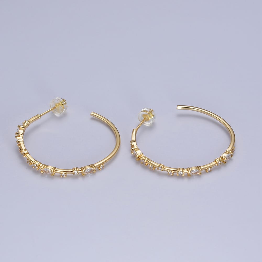 14K Gold Filled 33mm Clear CZ Cluster C-Shaped Hoop in Gold & Silver