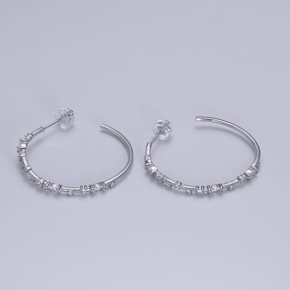 14K Gold Filled 33mm Clear CZ Cluster C-Shaped Hoop in Gold & Silver