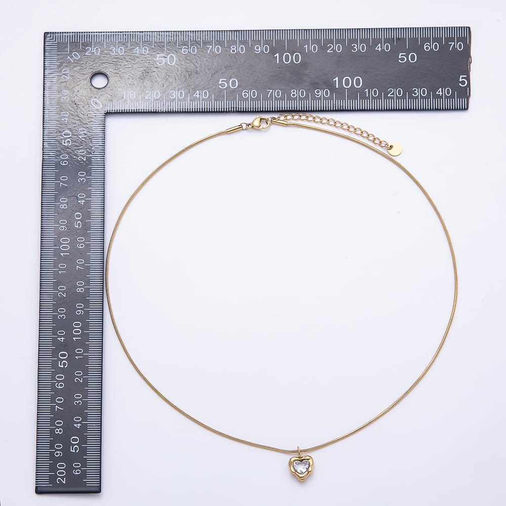 Stainless Steel 15mm Clear CZ Heart Molten Snake Chain 18 Inch Necklace in Gold & Silver | WA-00168 WA-00169
