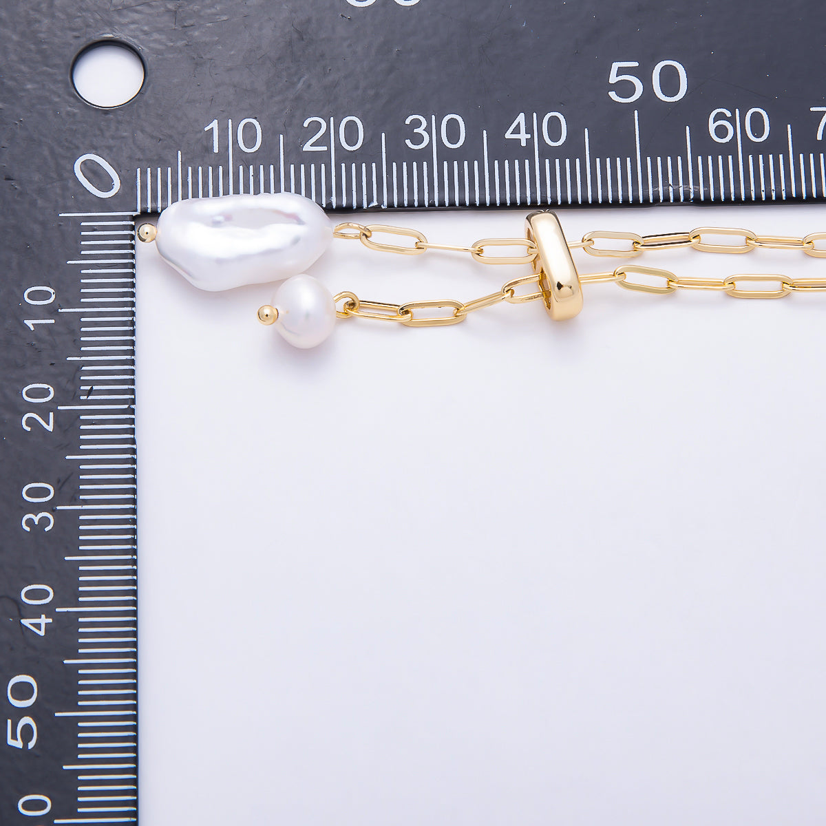 Stainless Steel 2.5mm Double Freshwater Pearl Drop Paperclip Lariat Bolo Chain 16 Inch Necklace | WA-00179