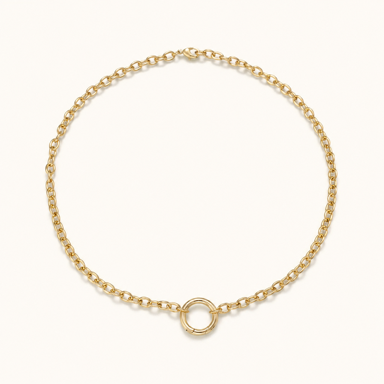 16K Gold Filled Push Gate Charm Connector Holder Cable Chain 18 Inch Necklace