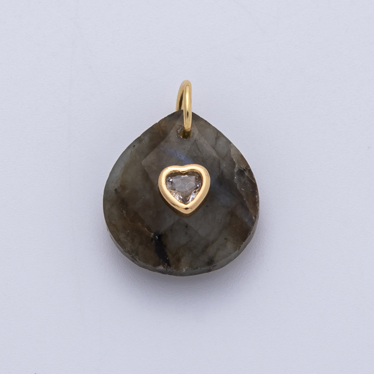 18K Gold Filled 17.8mm Heart Embedded Natural Gemstone Teardrop Charm | CHARMS-00002-CHARMS-00014