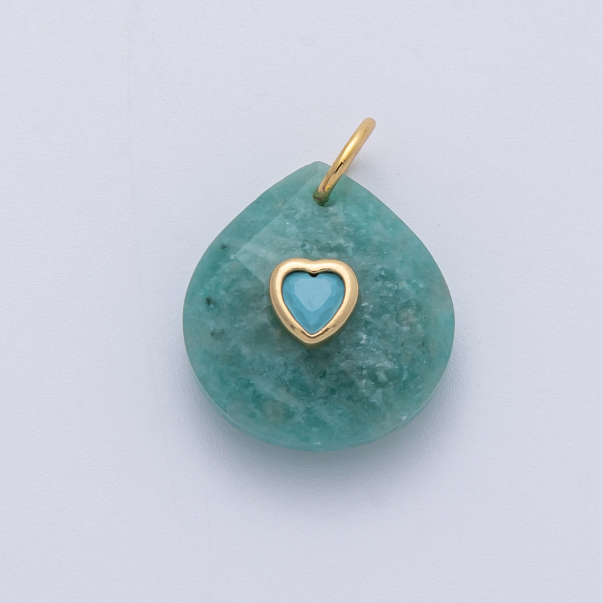 18K Gold Filled 17.8mm Heart Embedded Natural Gemstone Teardrop Charm | CHARMS-00002-CHARMS-00014