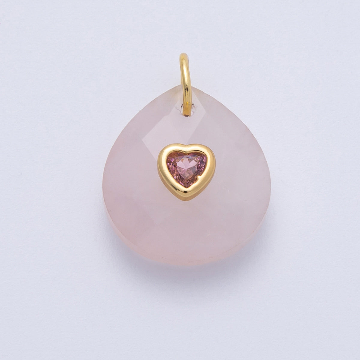 18K Gold Filled 17.8mm Heart Embedded Natural Gemstone Teardrop Charm | CHARMS-00002-CHARMS-00014
