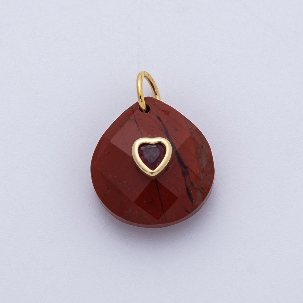 18K Gold Filled 17.8mm Heart Embedded Natural Gemstone Teardrop Charm | CHARMS-00002-CHARMS-00014