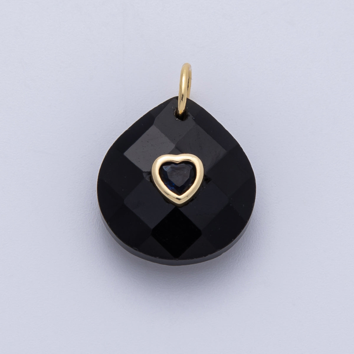 18K Gold Filled 17.8mm Heart Embedded Natural Gemstone Teardrop Charm | CHARMS-00002-CHARMS-00014