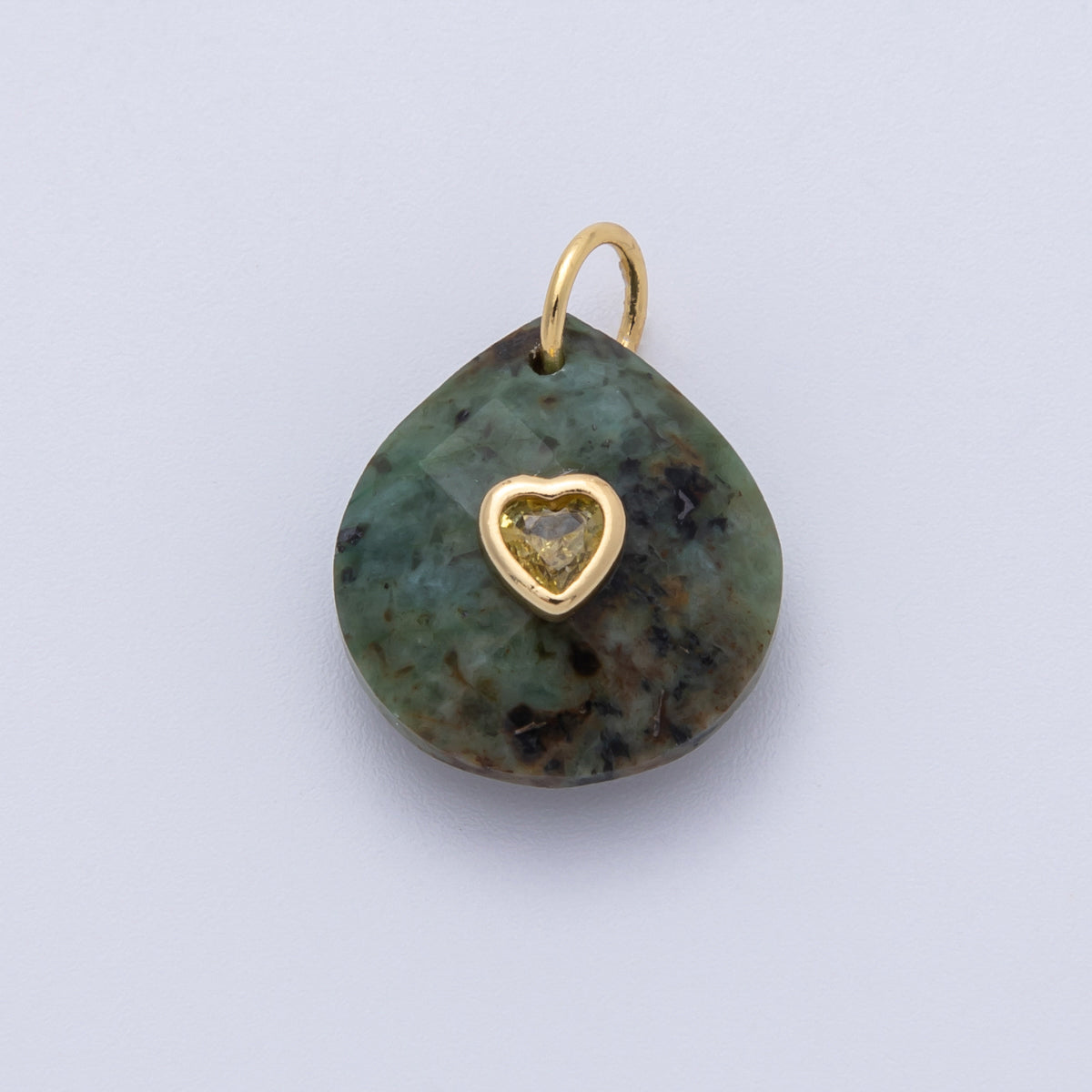 18K Gold Filled 17.8mm Heart Embedded Natural Gemstone Teardrop Charm | CHARMS-00002-CHARMS-00014