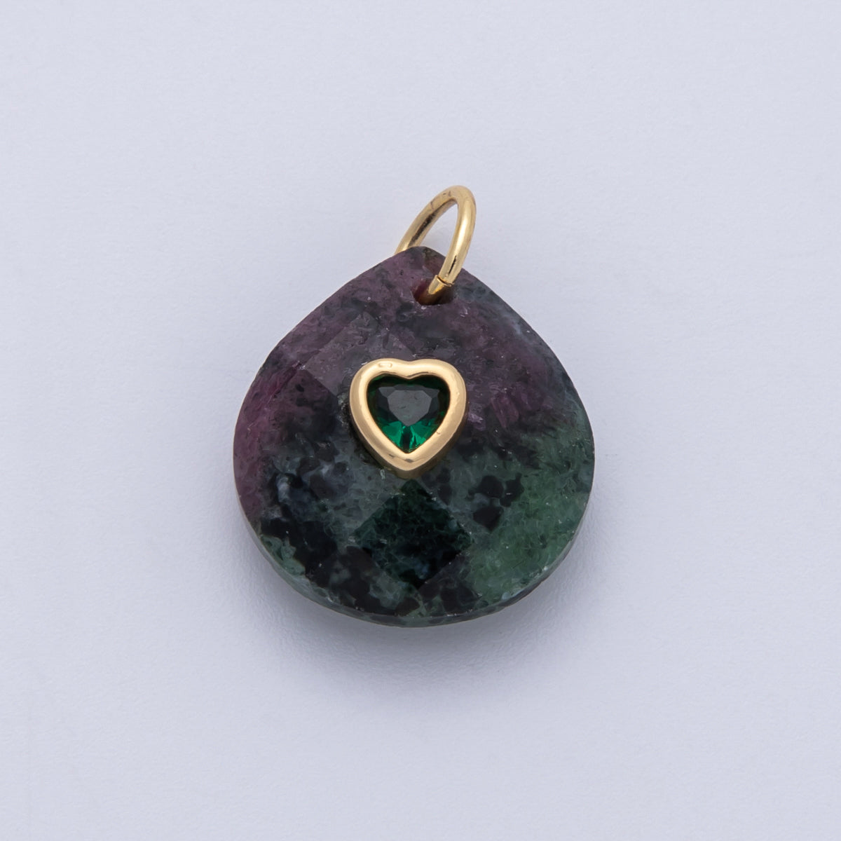 18K Gold Filled 17.8mm Heart Embedded Natural Gemstone Teardrop Charm | CHARMS-00002-CHARMS-00014