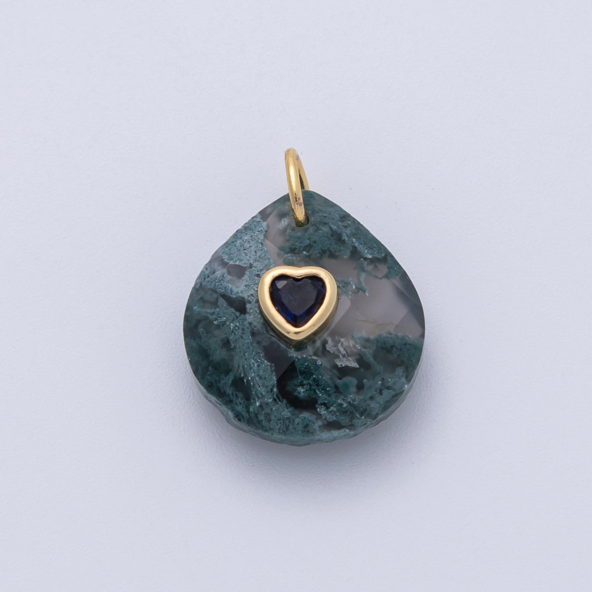 18K Gold Filled 17.8mm Heart Embedded Natural Gemstone Teardrop Charm | CHARMS-00002-CHARMS-00014