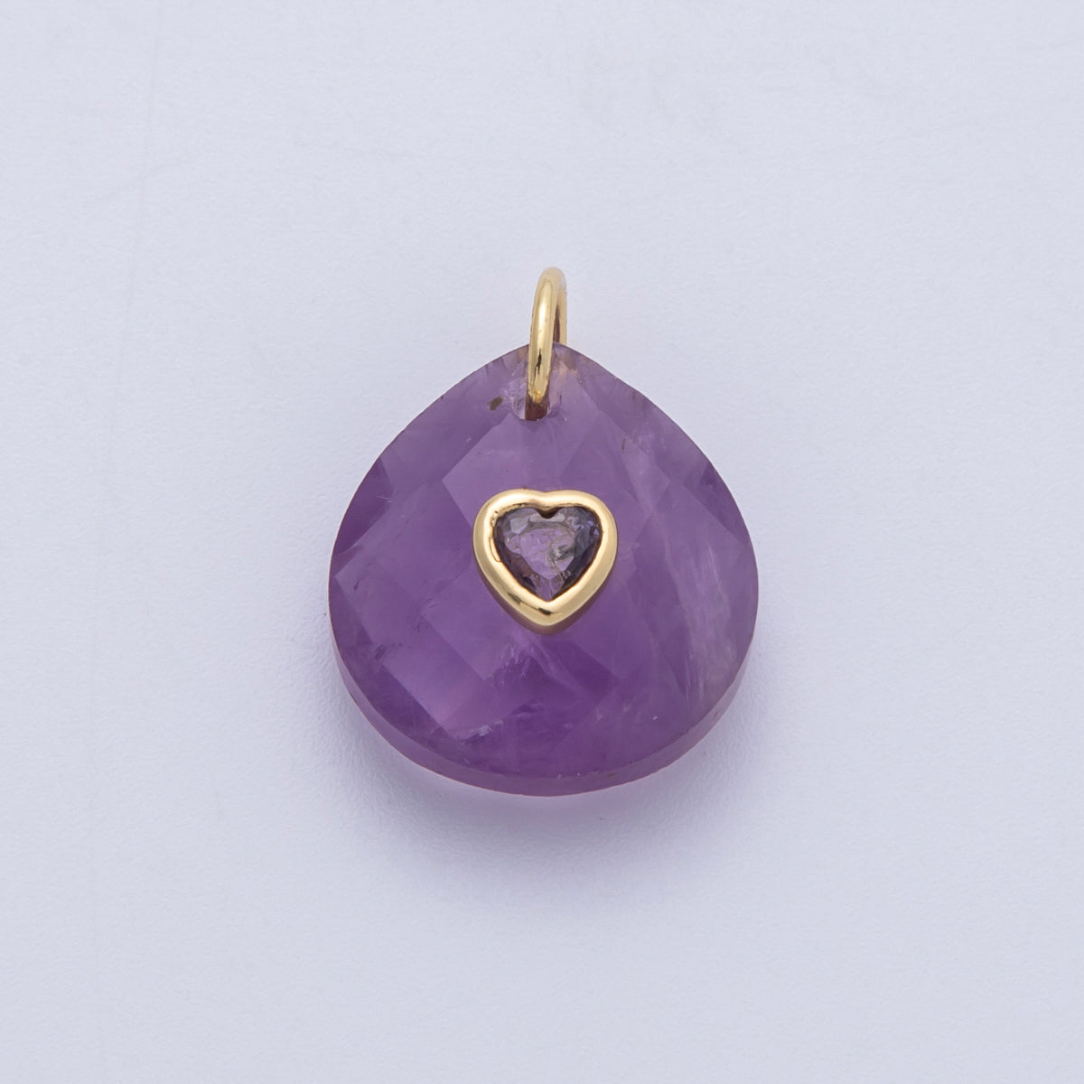 18K Gold Filled 17.8mm Heart Embedded Natural Gemstone Teardrop Charm | CHARMS-00002-CHARMS-00014