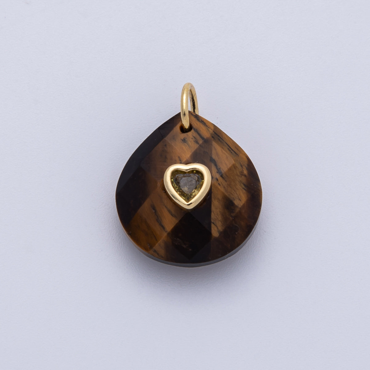 18K Gold Filled 17.8mm Heart Embedded Natural Gemstone Teardrop Charm | CHARMS-00002-CHARMS-00014