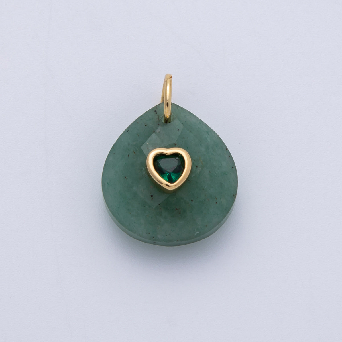 18K Gold Filled 17.8mm Heart Embedded Natural Gemstone Teardrop Charm | CHARMS-00002-CHARMS-00014