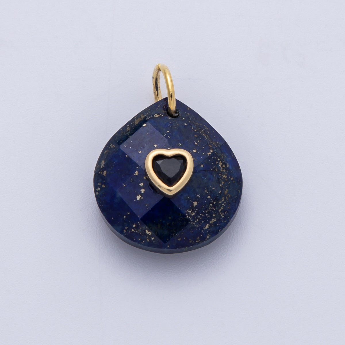 18K Gold Filled 17.8mm Heart Embedded Natural Gemstone Teardrop Charm | CHARMS-00002-CHARMS-00014