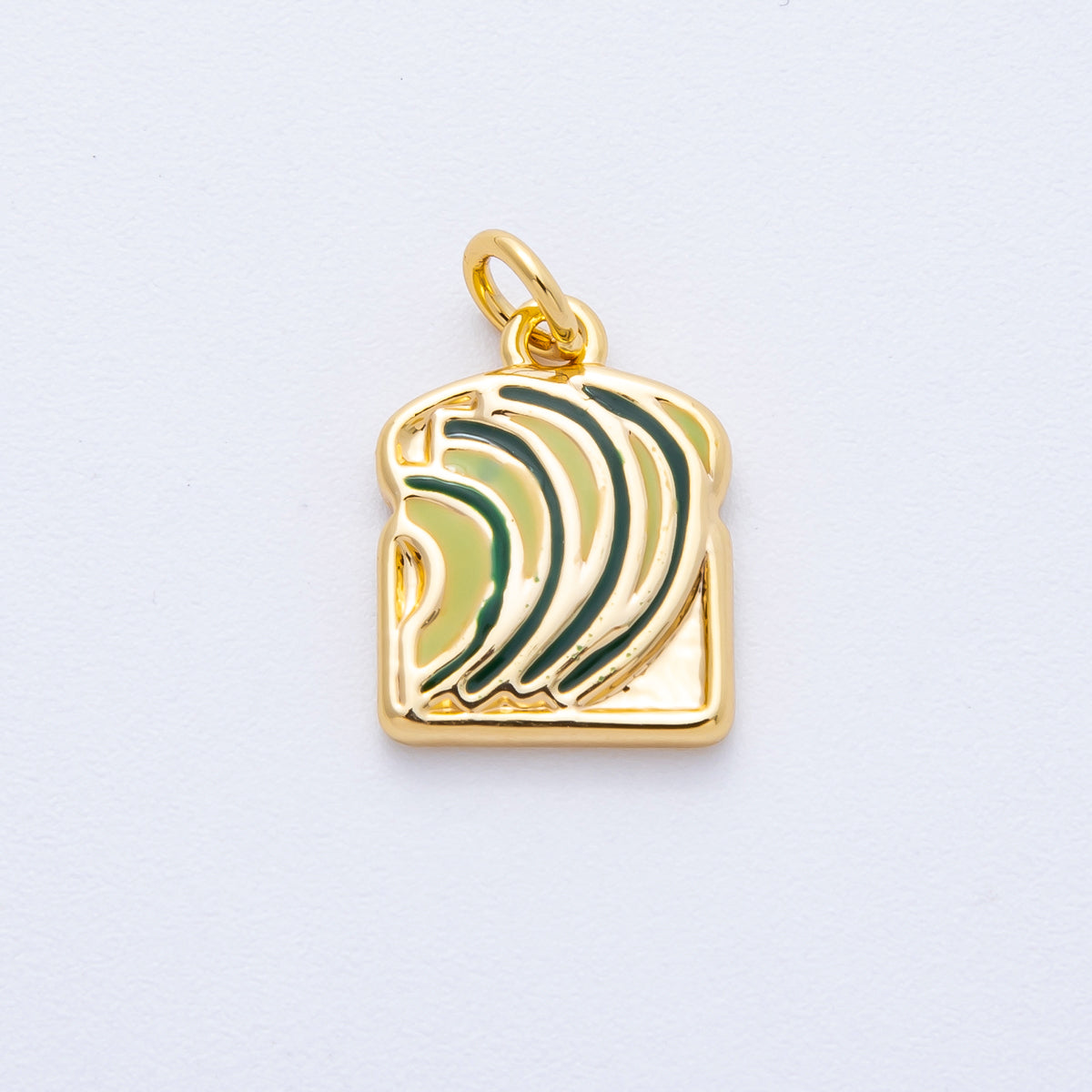 18K Gold Filled 15mm Green Avocado Toast Breakfast Enamel Charm | Charms-00022