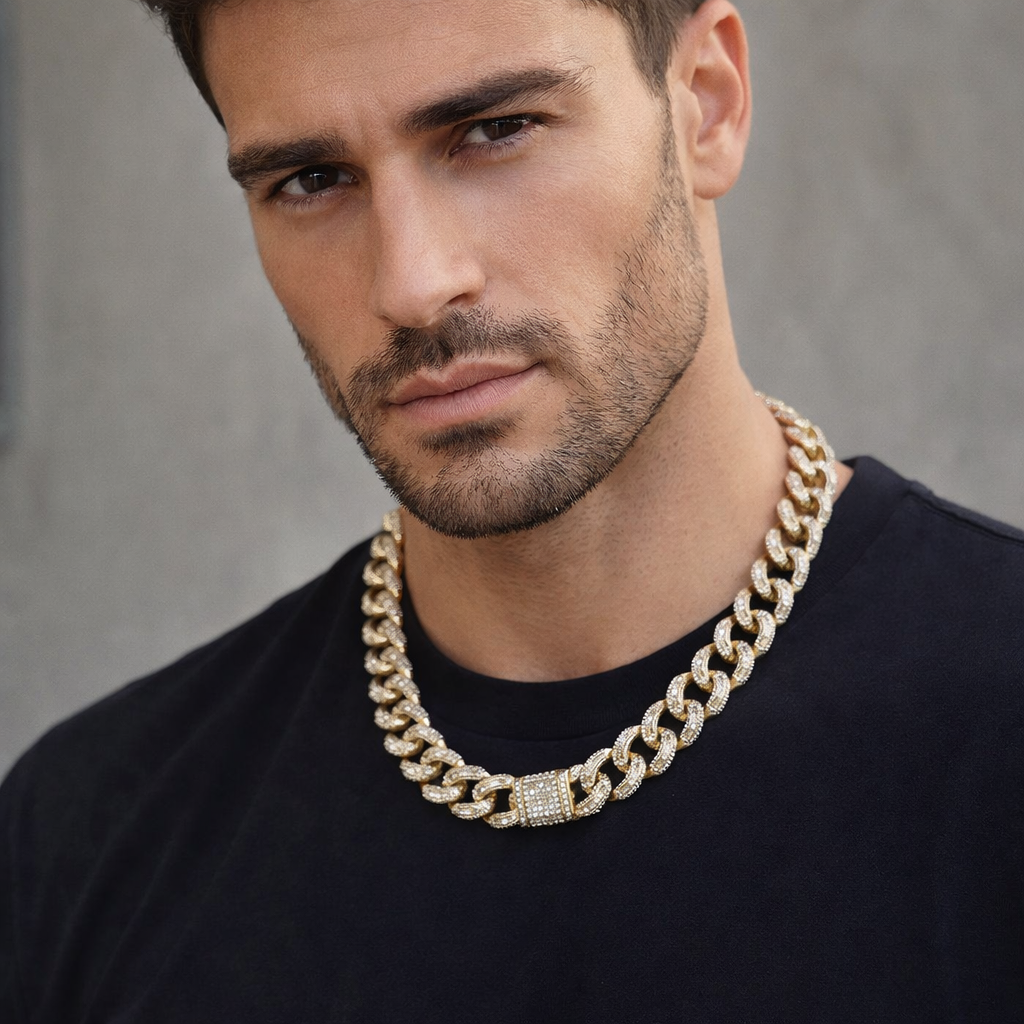 14K Gold Filled 15.3mm Micro Paved CZ Miami Cuban Curb Chain 20 Inch Necklace Iced Statement Jewelry WA-4089