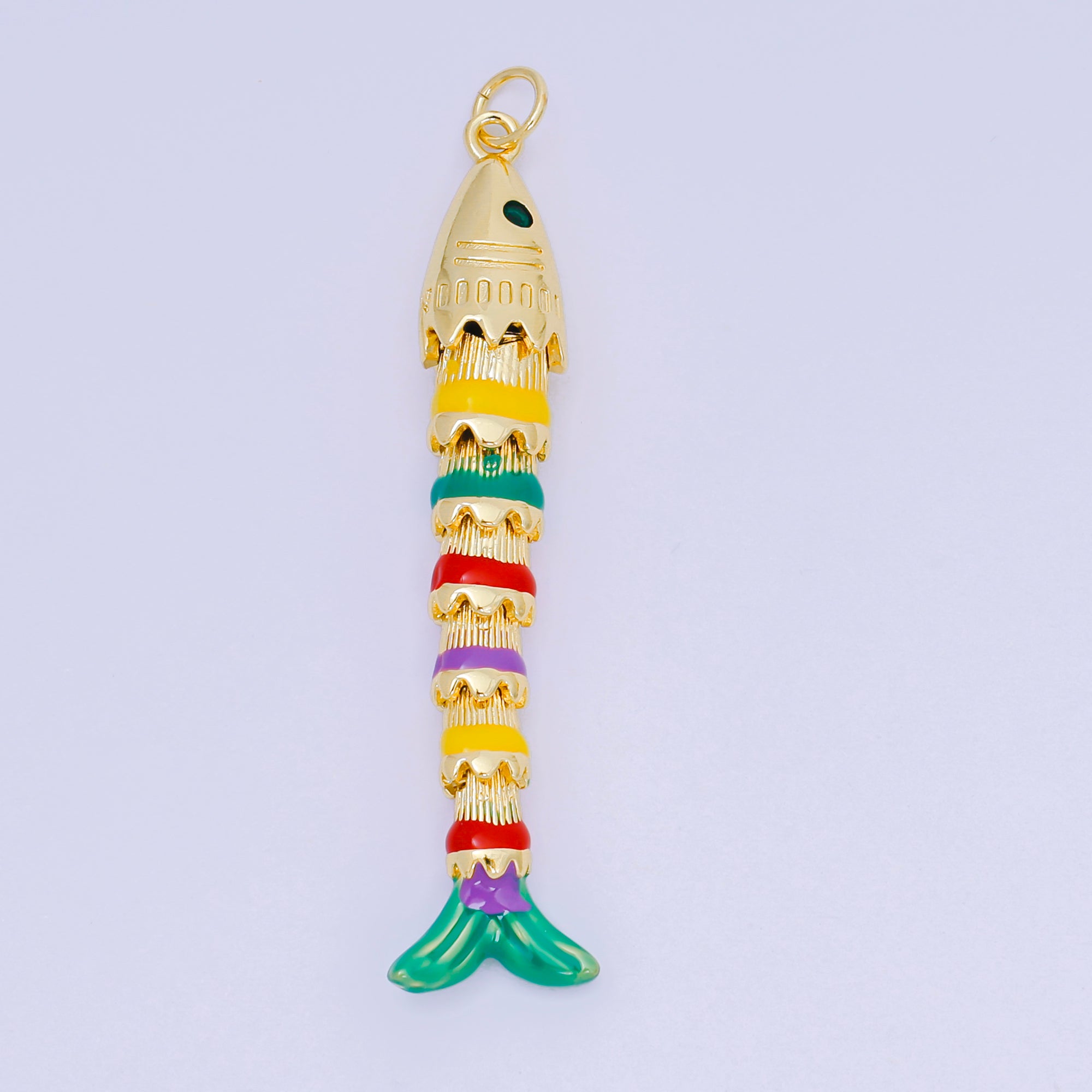 24K Gold Filled 33mm Emerald Green CZ Enamel Art Rainbow Fish Animal Charm | D-080 D-081