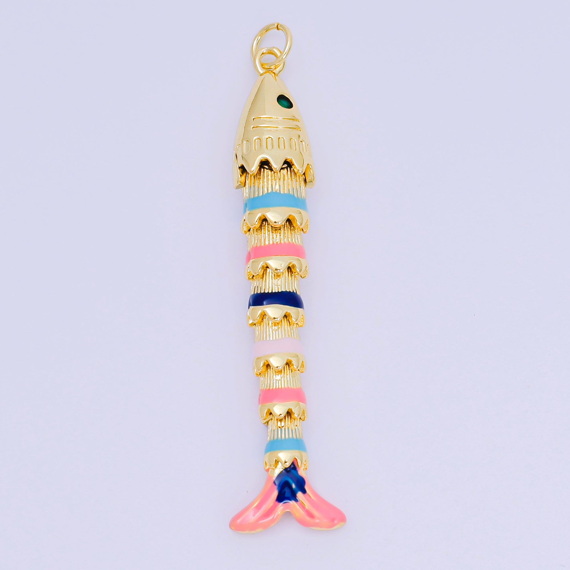 24K Gold Filled 33mm Emerald Green CZ Enamel Art Rainbow Fish Animal Charm | D-080 D-081