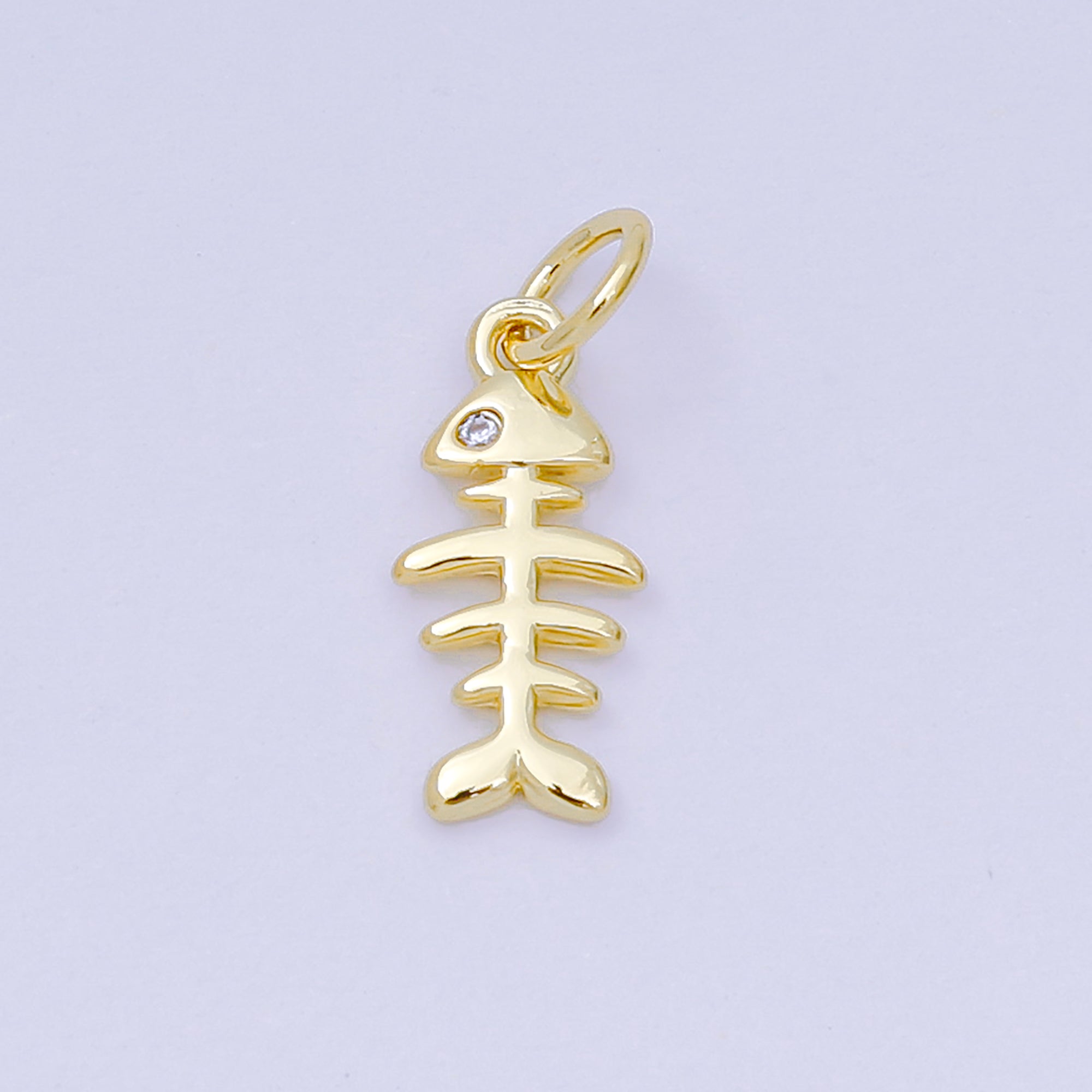 24K Gold Filled 14mm Round CZ Fishbone Simple Charm | D-102