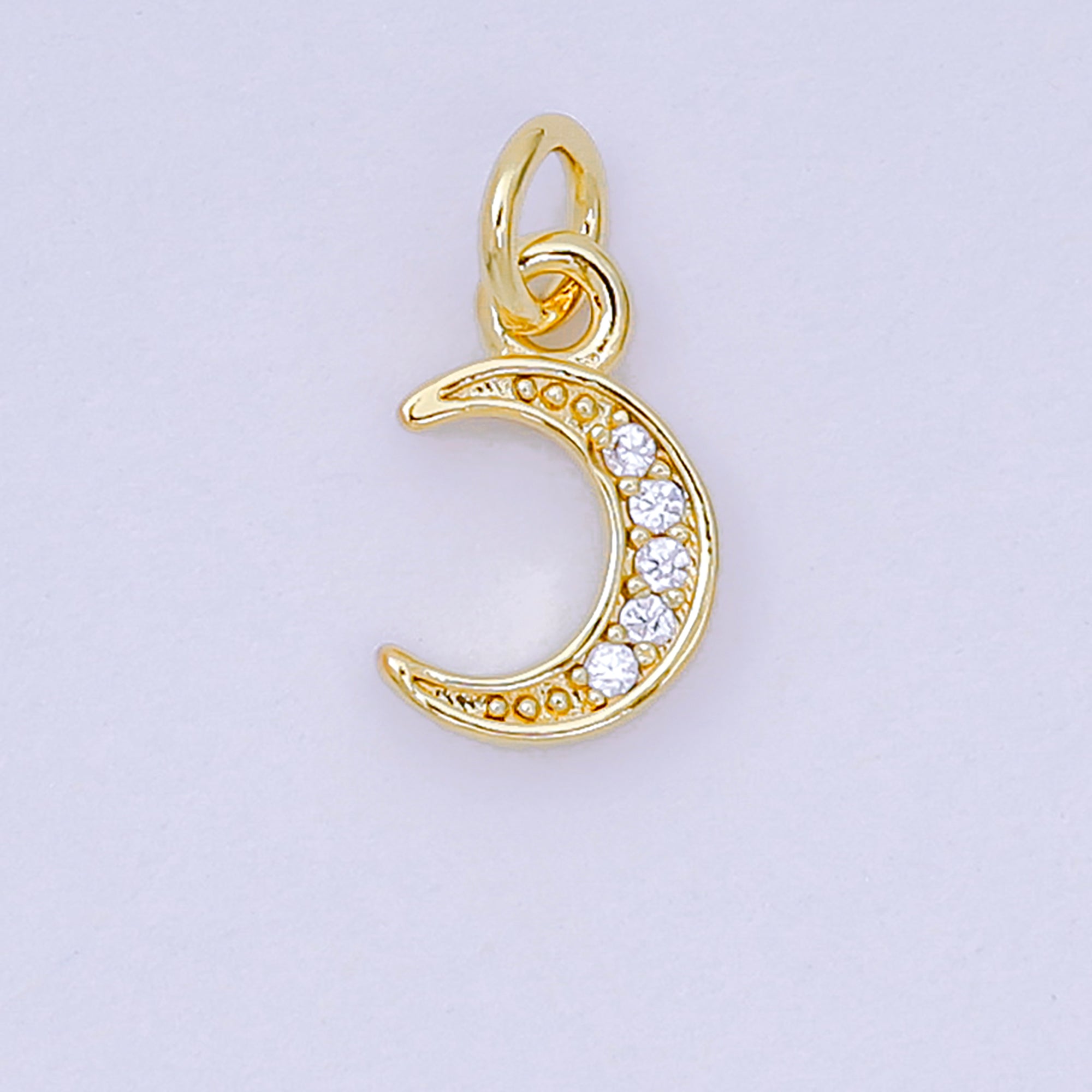 24K Gold Filled 9.5mm Micro Paved CZ Crescent Moonlight Charm | D-103