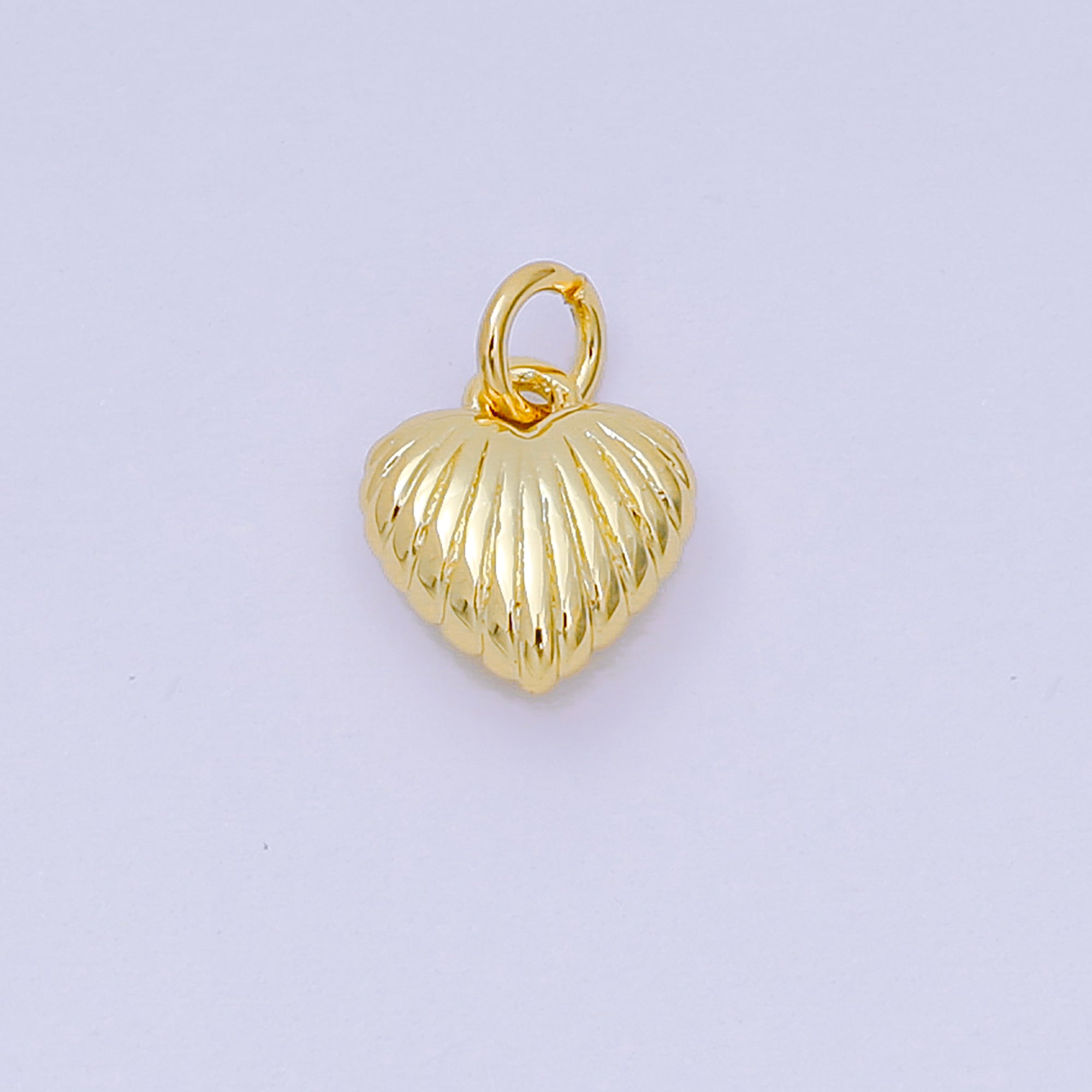 24K Gold Filled 9mm Stripes Textured Puffy Hear Love Charm | D-124