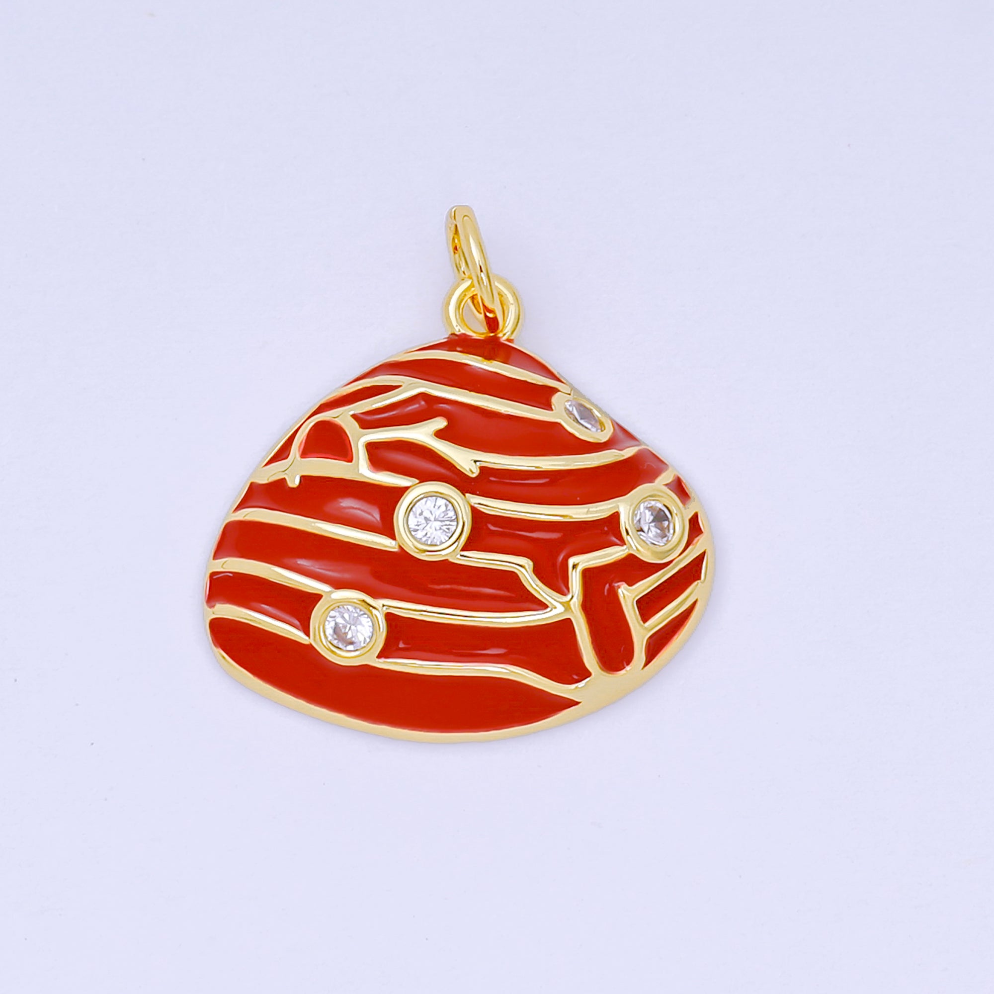 24K Gold Filled 18mm Round CZ Enamel Art Ocean Rock Coral Charm in Red, Pink, & Green | D-166 D-126 D-240