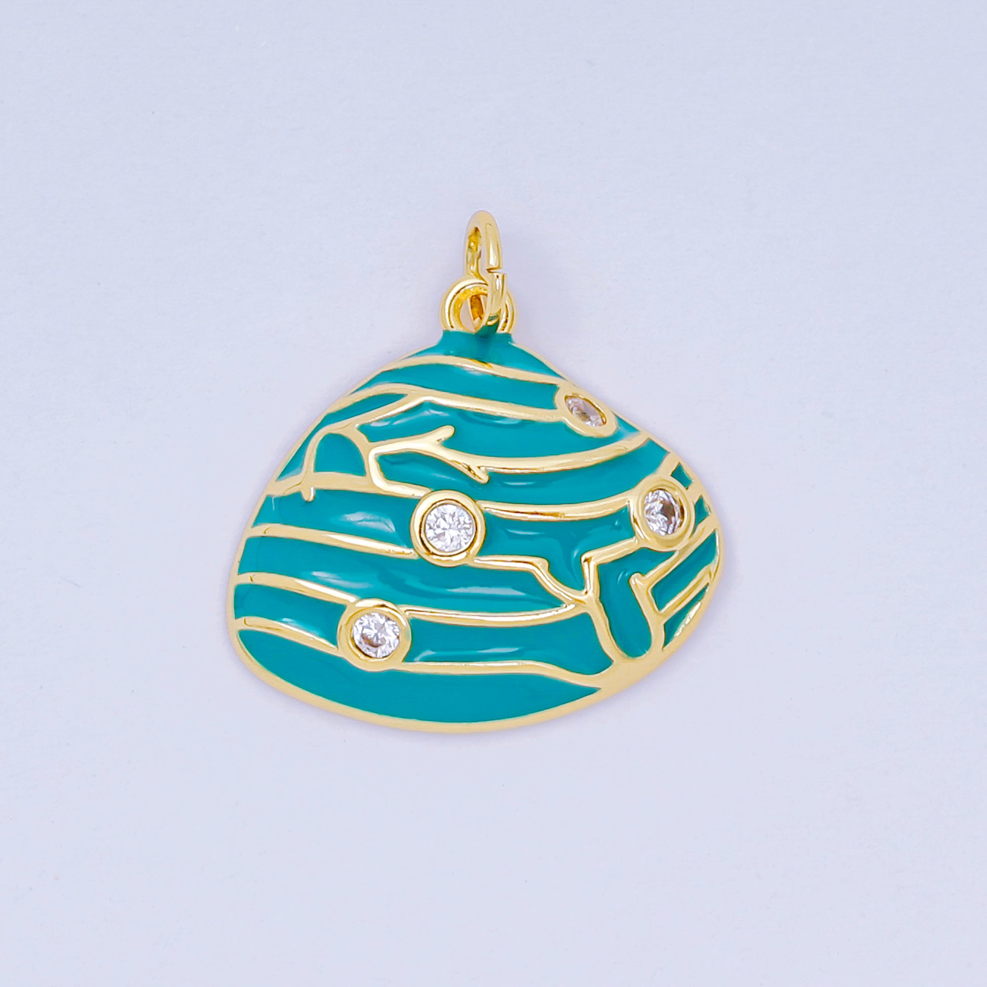 24K Gold Filled 18mm Round CZ Enamel Art Ocean Rock Coral Charm in Red, Pink, & Green | D-166 D-126 D-240