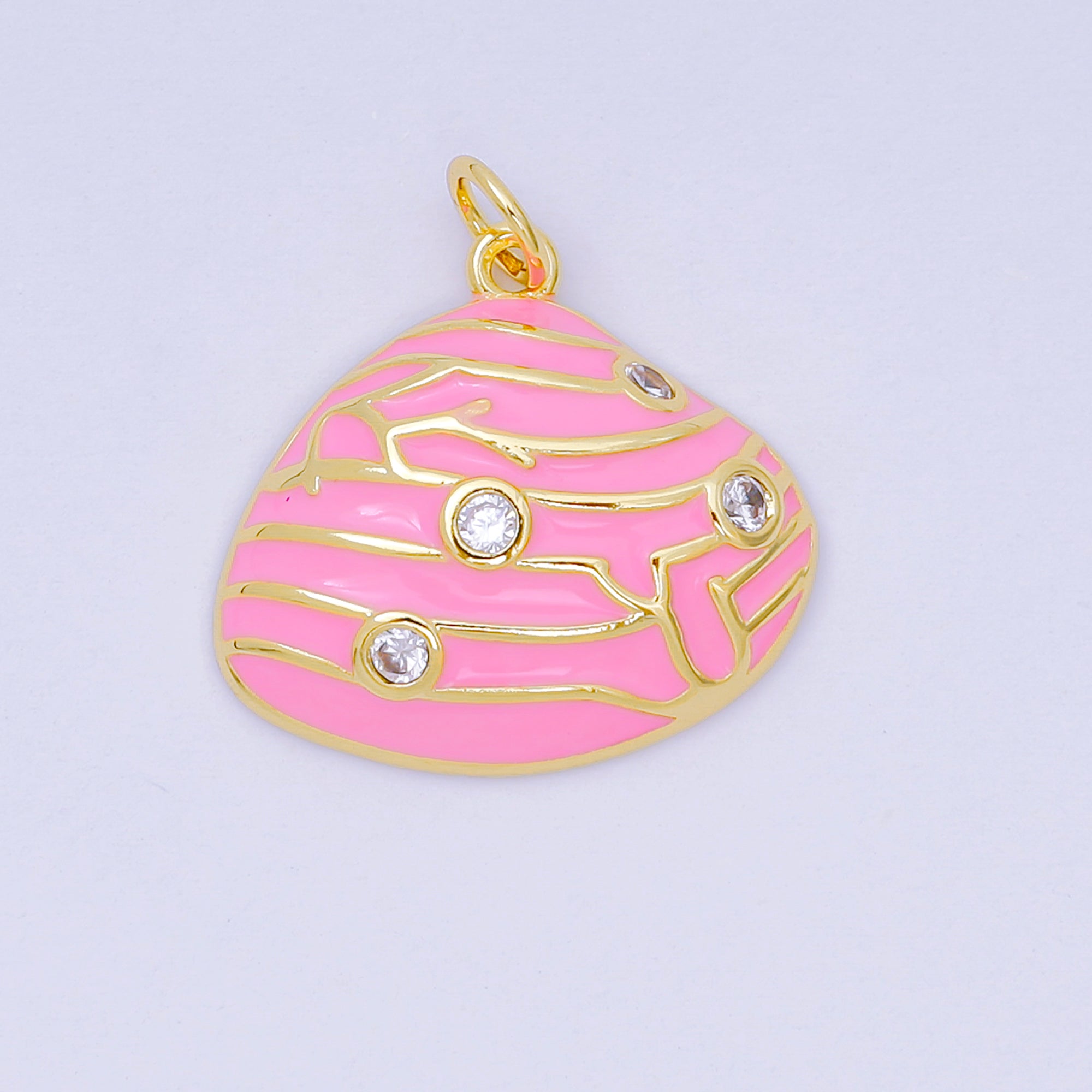 24K Gold Filled 18mm Round CZ Enamel Art Ocean Rock Coral Charm in Red, Pink, & Green | D-166 D-126 D-240