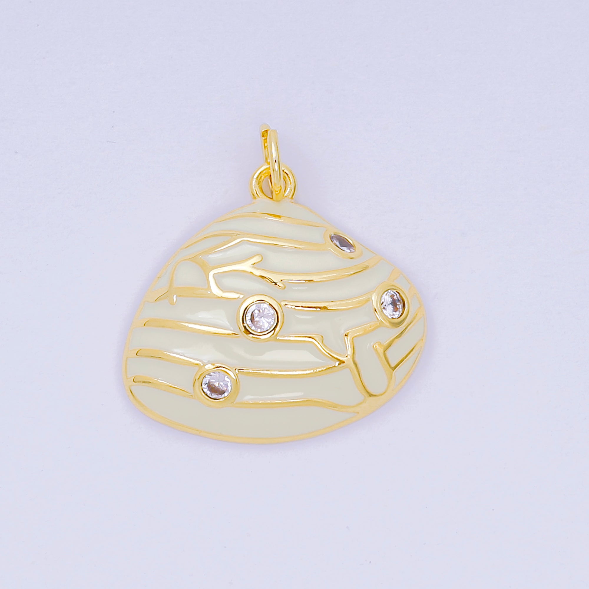 24K Gold Filled 18mm Round CZ Enamel Art Ocean Rock Coral Charm in Red, Pink, & Green | D-166 D-126 D-240