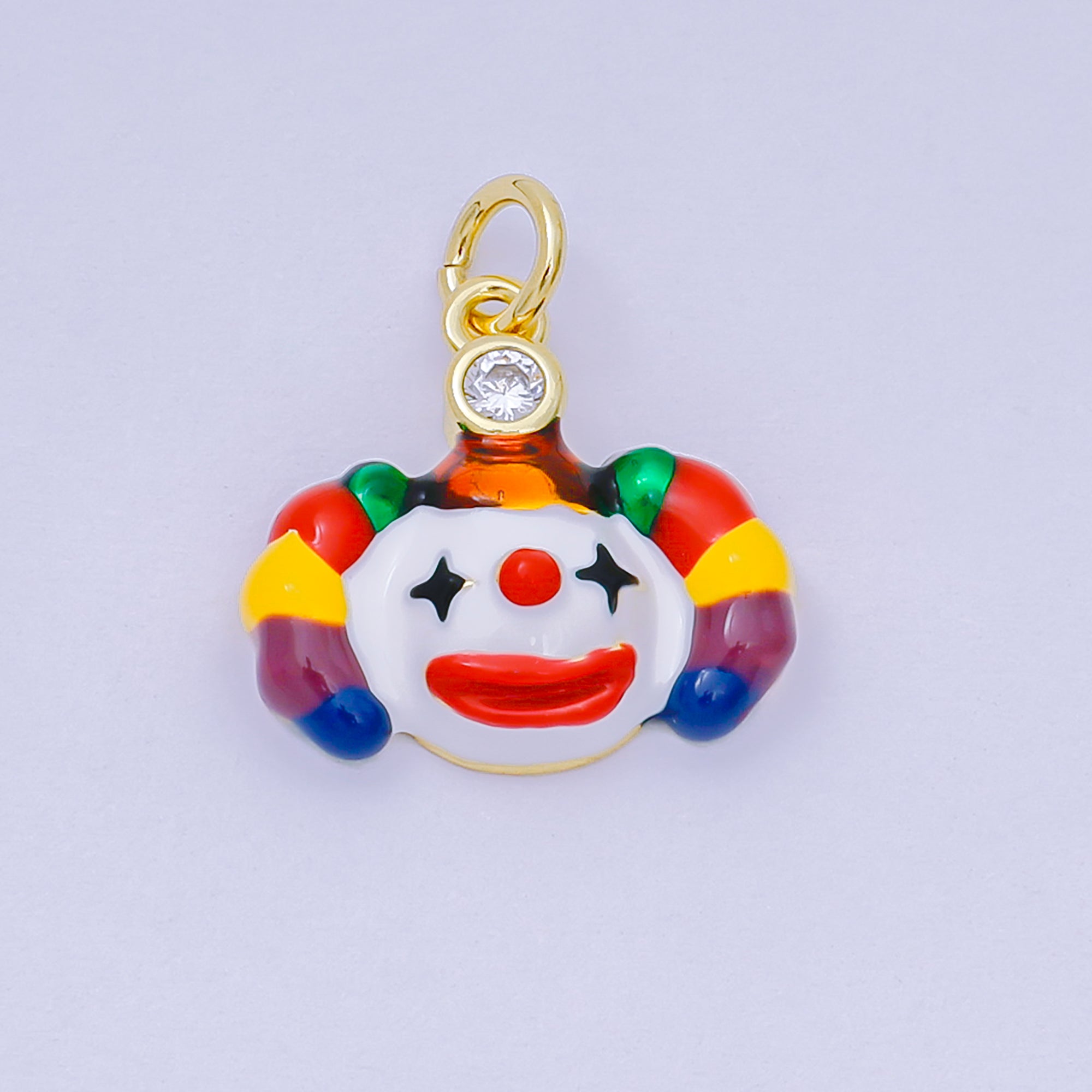 24K Gold Filled 15mm Enamel Art Funny Silly Clown Face Charm | D-254